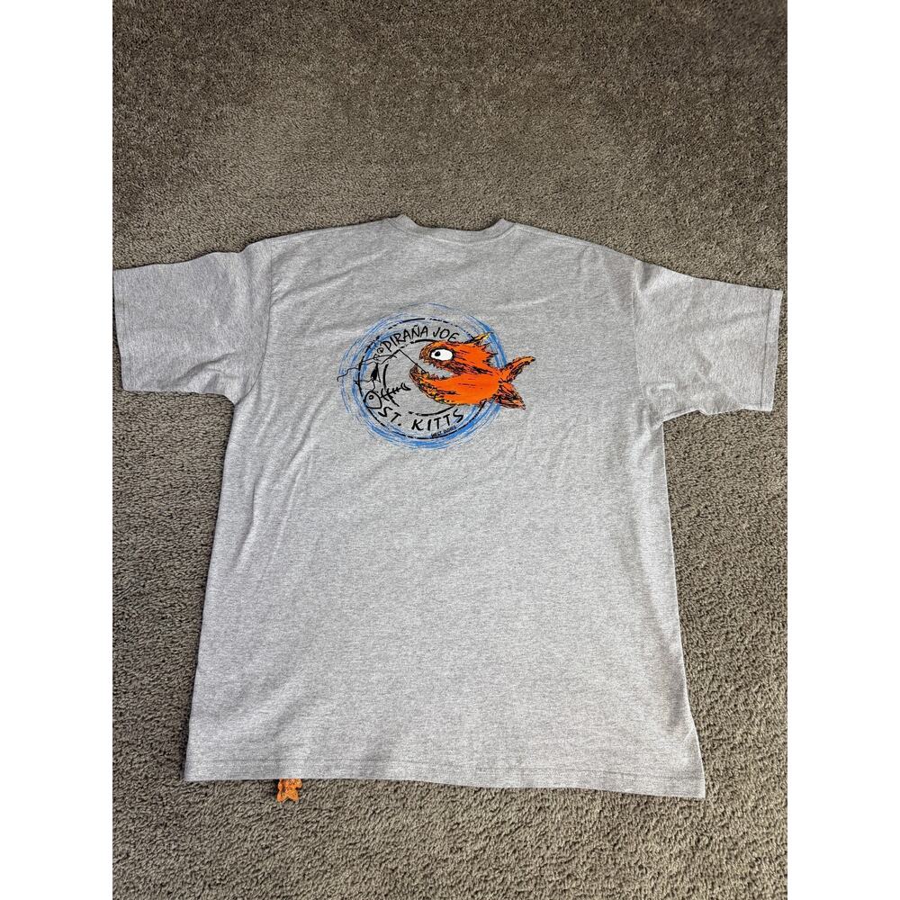 Pirana Joe Shirt Mens XL Gray Fish St Kitts Caribbean Graphic Cotton Crew Neck